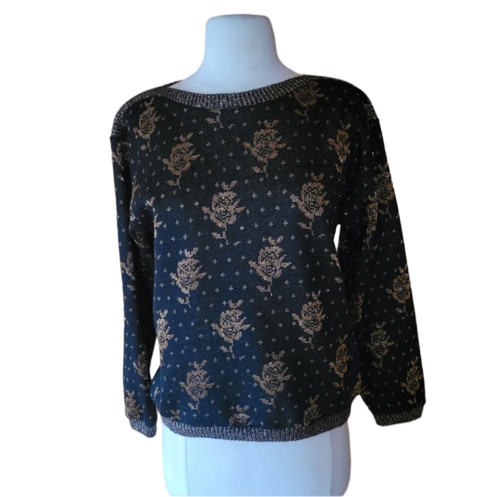 1980s Allura‎ Copper, Sparkly Floral Sweater